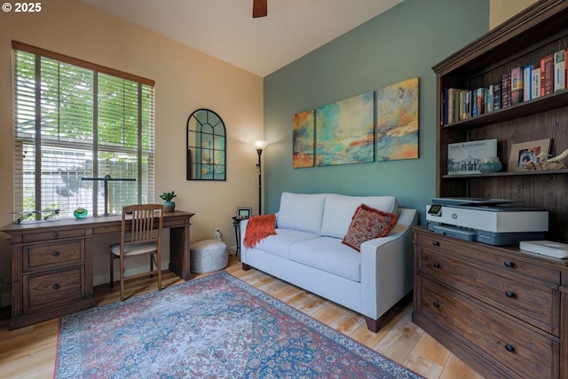 6641 NE Rosebay Dr, Hillsboro, OR 97124 - sitting room featuring light wood-style floors, an office area, plenty of natural light, and a ceiling fan