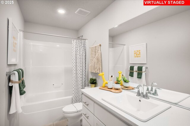 31766 NW Turel Dr, North Plains, OR 97133 - full bath with vanity, toilet, shower / bath combination with curtain, and recessed lighting