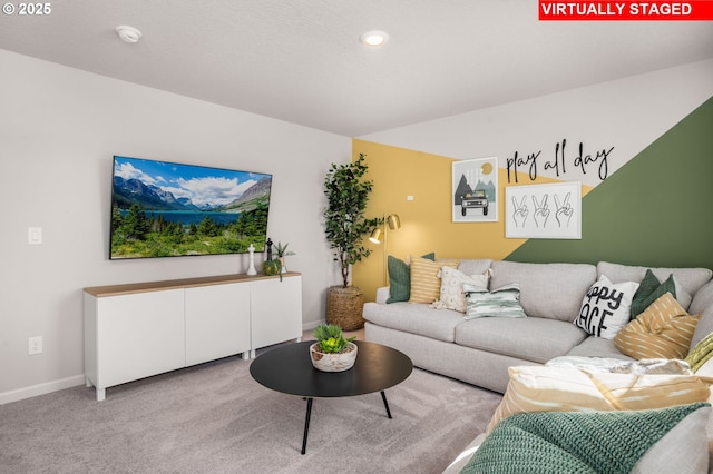 31766 NW Turel Dr, North Plains, OR 97133 - carpeted living area featuring baseboards and recessed lighting