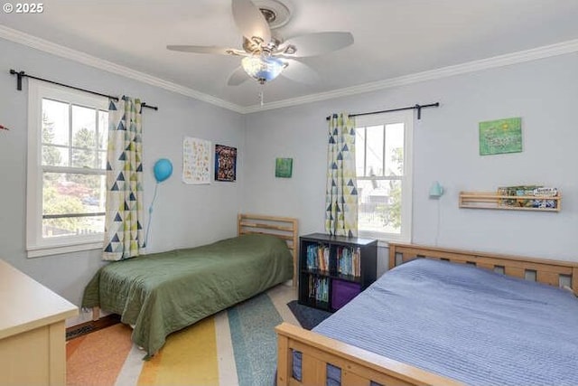 709 S Meridian St, Newberg, OR 97132 - bedroom with ornamental molding and a ceiling fan