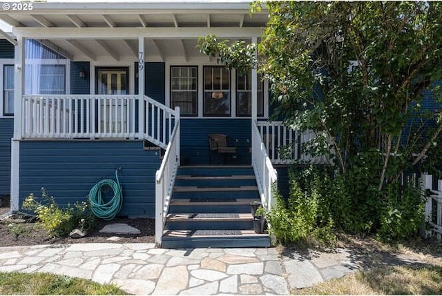 709 S Meridian St, Newberg, OR 97132 - doorway to property featuring covered porch