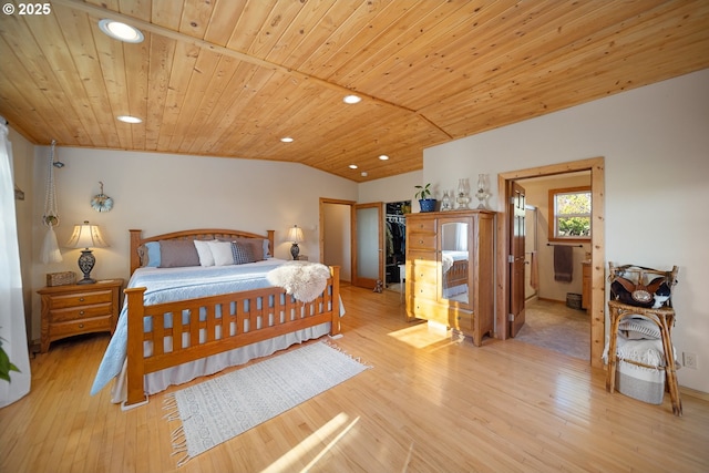 4664 N Mckay Rd, Prineville, OR 97754 - bedroom featuring recessed lighting, wooden ceiling, light wood finished floors, lofted ceiling, and a spacious closet