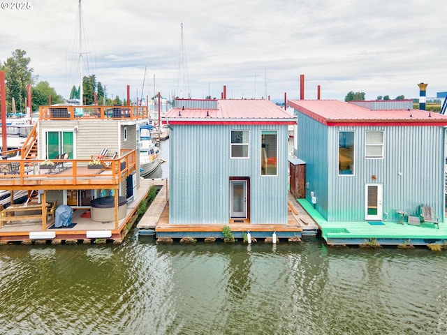 view of dock with a water view