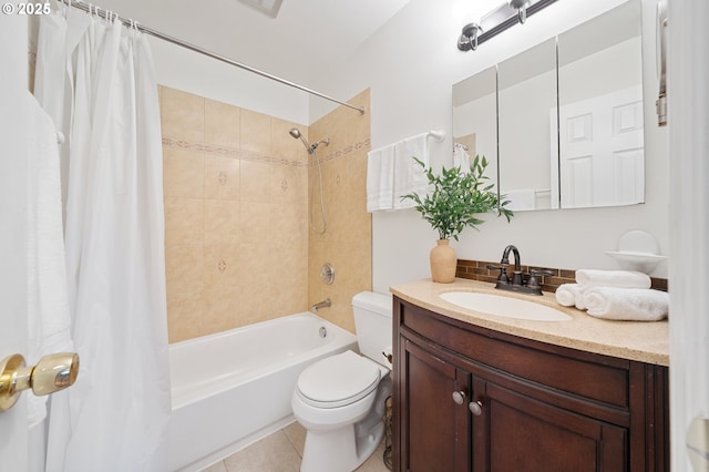 13440 SW Greenleaf Pl, Beaverton, OR 97005 - bathroom with shower / bath combo with shower curtain, toilet, vanity, and tile patterned floors