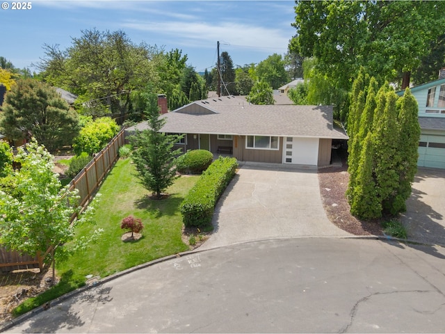 13440 SW Greenleaf Pl, Beaverton, OR 97005 - single story home with concrete driveway, a shingled roof, and a chimney