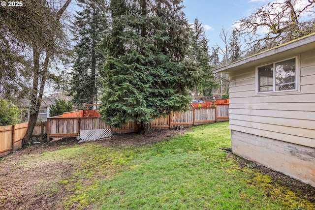 view of yard with a fenced backyard