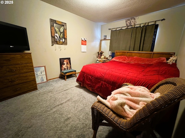 carpeted bedroom featuring a textured ceiling