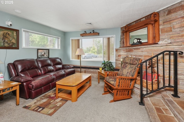 28805 Royal Ave, Eugene, OR 97402 - carpeted living room featuring a stone fireplace