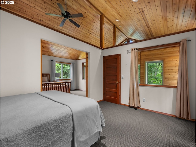 24982 E Tillicum St, Welches, OR 97067 - carpeted bedroom with lofted ceiling, wood ceiling, and baseboards
