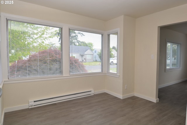 3159 Florida St, Longview, WA 98632 - unfurnished room with a baseboard heating unit and dark wood-style flooring