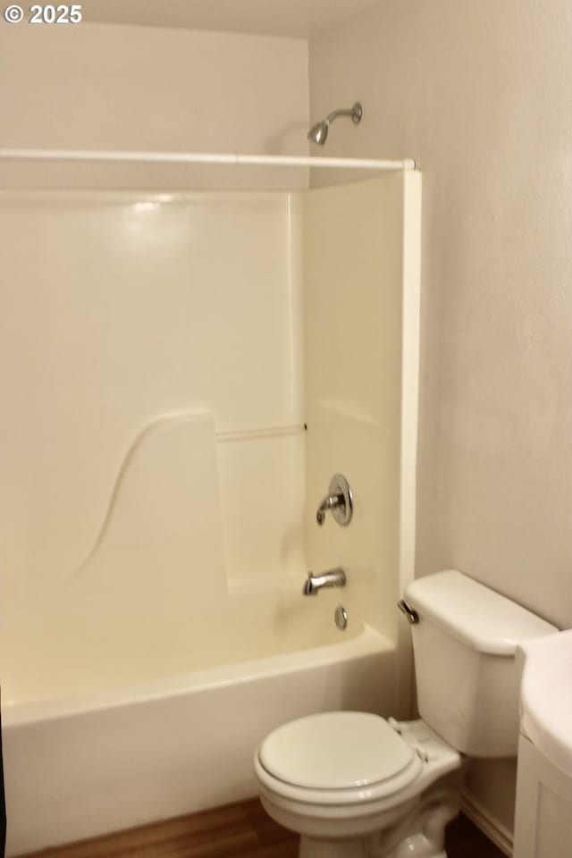 203 Robin Ct, Creswell, OR 97426 - bathroom with toilet, shower / tub combination, vanity, and wood finished floors
