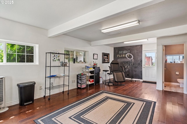18122 Hulden Ln, Arlington, OR 97812 - office featuring wood-type flooring, plenty of natural light, and beam ceiling