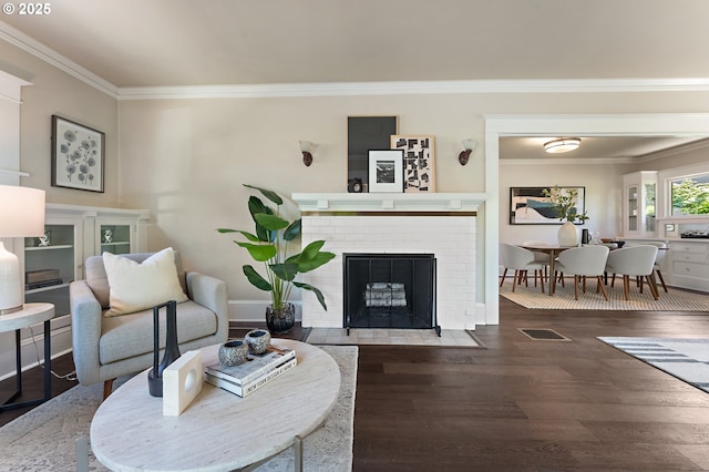 2804 NE 61st Ave, Portland, OR 97213 - living room with wood finished floors, crown molding, and a fireplace