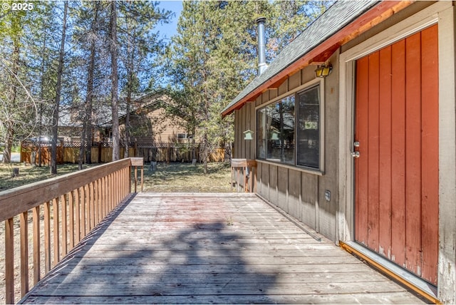 56095 Black Duck Rd, Bend, OR 97707 - wooden terrace featuring a fenced backyard