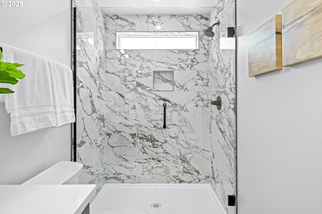 3528 NE 44th Ave, Portland, OR 97212 - bathroom featuring a marble finish shower, toilet, and vanity