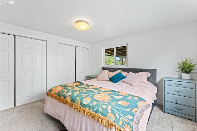 carpeted bedroom with multiple closets
