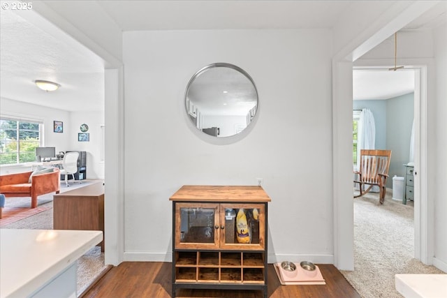 hallway featuring baseboards and wood finished floors