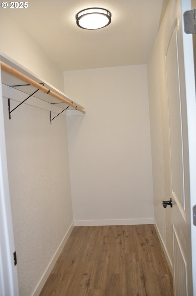 walk in closet with hardwood / wood-style floors