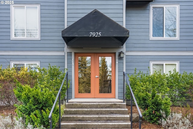 doorway to property featuring french doors