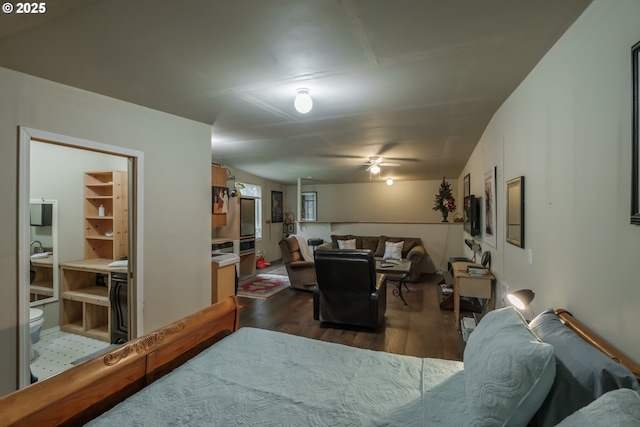 23830 Old Peak Rd, Philomath, OR 97370 - living room featuring dark wood-type flooring and ceiling fan