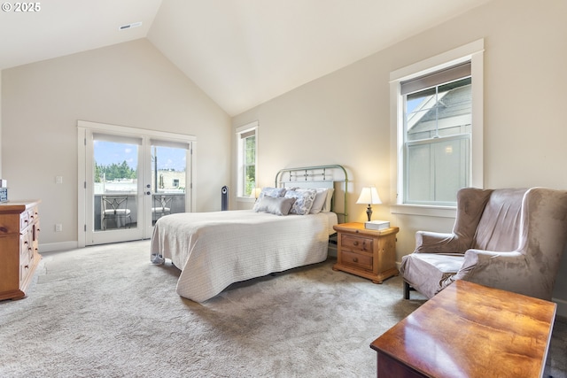 16033 SW 2nd St, Sherwood, OR 97140 - bedroom featuring access to outside, multiple windows, carpet floors, high vaulted ceiling, and french doors