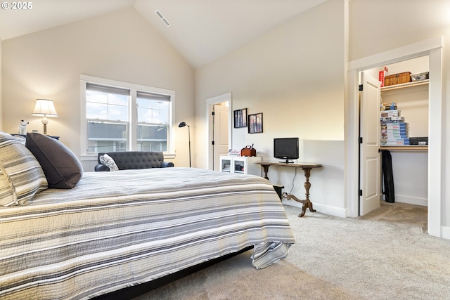 16033 SW 2nd St, Sherwood, OR 97140 - carpeted bedroom with a walk in closet, high vaulted ceiling, and baseboards