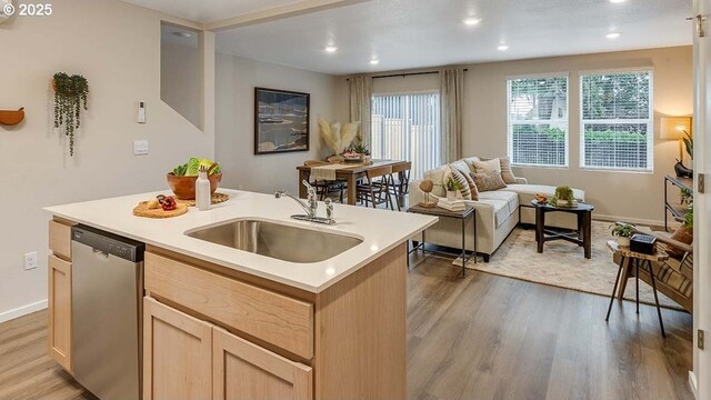 kitchen with stainless steel appliances and light brown cabinetry