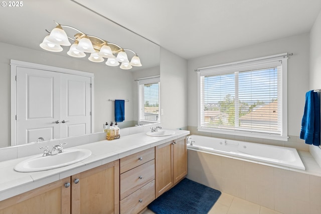 1845 S 15th Ct, Ridgefield, WA 98642 - bathroom featuring double vanity, a garden tub, and tile patterned flooring