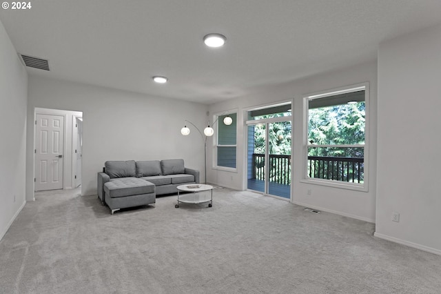 living room featuring light colored carpet