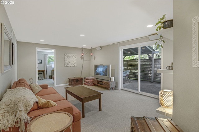 1842 SW Lobelia St, Portland, OR 97219 - living room featuring carpet floors and recessed lighting