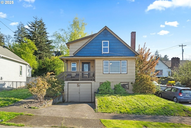 410 E D St, Rainier, OR 97048 - bungalow-style home with concrete driveway, an attached garage, and a chimney