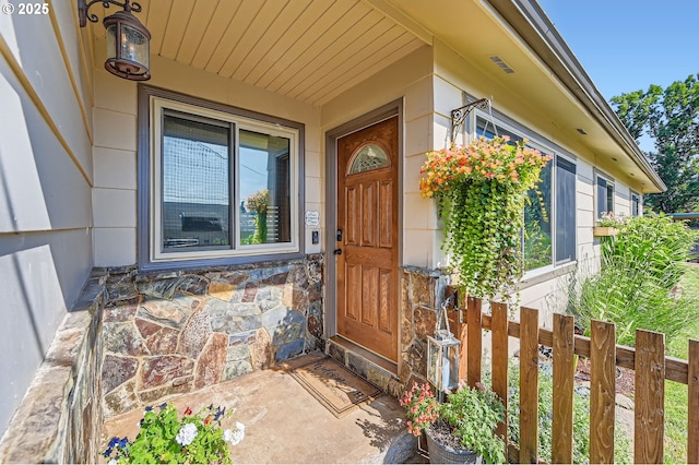 190 SE Shafford St, Estacada, OR 97023 - doorway to property featuring stone siding