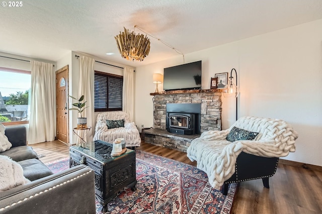190 SE Shafford St, Estacada, OR 97023 - living room with wood finished floors and a wood stove