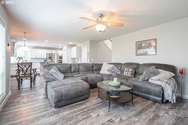 715 Shadowwood Loop, Keizer, OR 97303 - living room featuring wood finished floors and ceiling fan