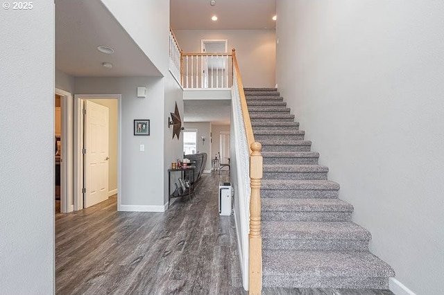 715 Shadowwood Loop, Keizer, OR 97303 - stairs with wood finished floors, a high ceiling, and recessed lighting