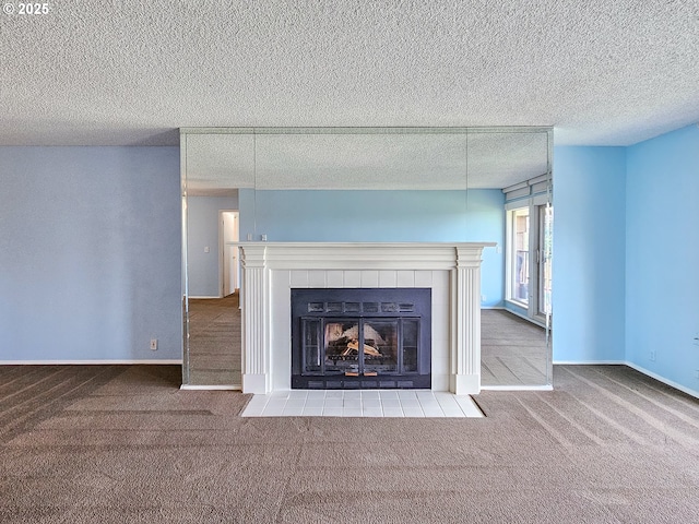 213 Oswego, Lake Oswego, OR 97035 - detailed view of carpet floors, a tile fireplace, and a textured ceiling