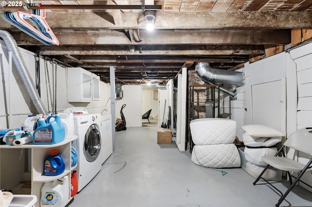 basement featuring separate washer and dryer