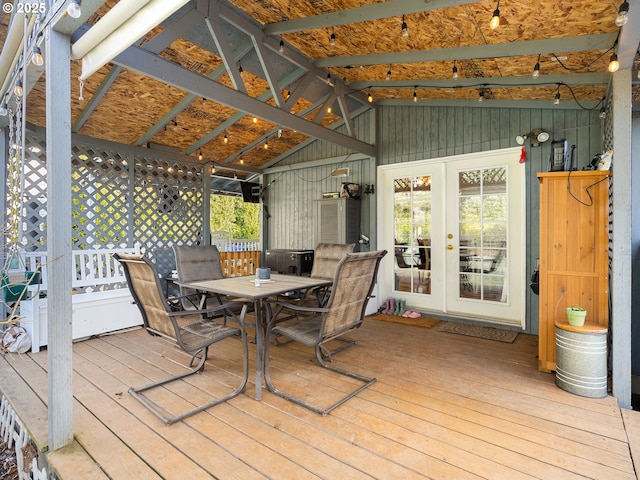 wooden terrace featuring french doors