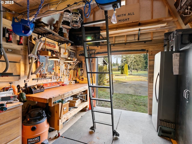 interior space with a workshop area