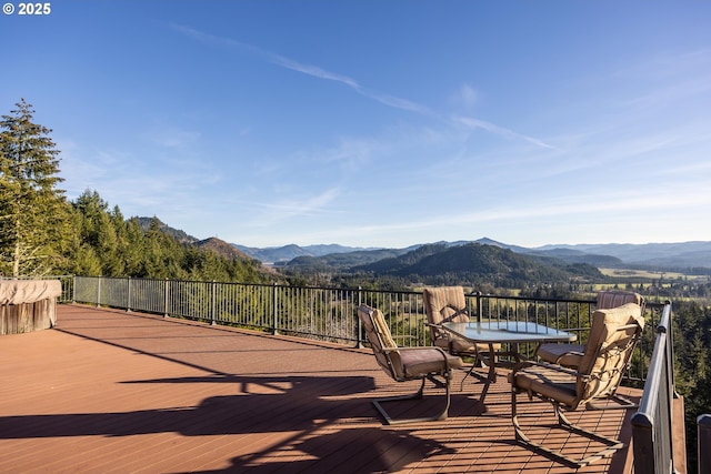 deck with a mountain view