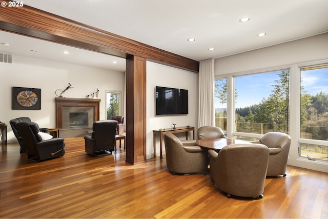 living room with hardwood / wood-style floors