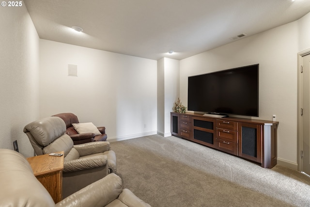 living room featuring light carpet