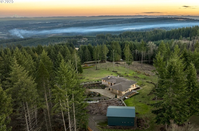 view of aerial view at dusk