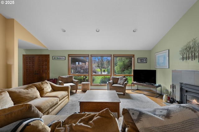 living room with vaulted ceiling