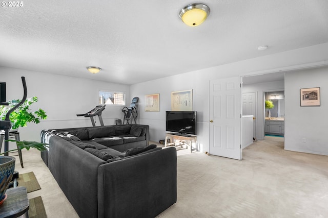 living room with light colored carpet