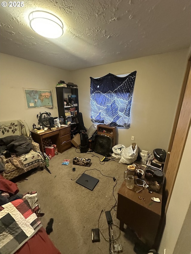 bedroom with carpet flooring and a textured ceiling