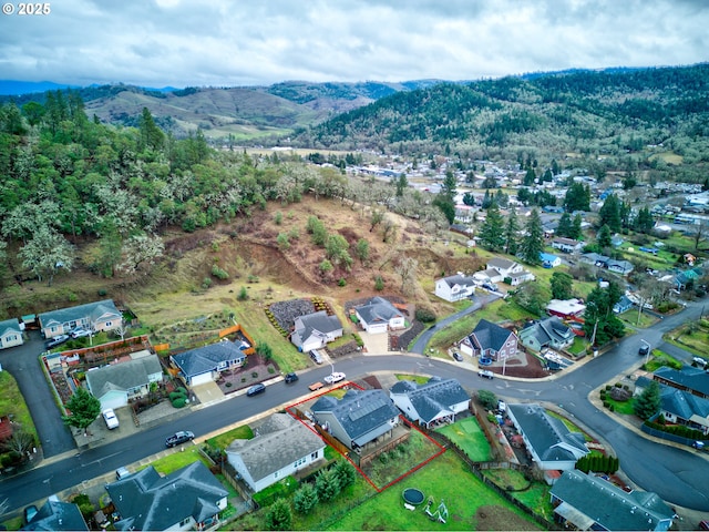 birds eye view of property featuring a mountain view