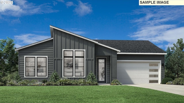 view of front facade featuring a garage and a front lawn