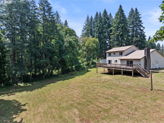 28410 S Beavercreek Rd, Mulino, OR 97042 - view of green lawn featuring a deck and stairs