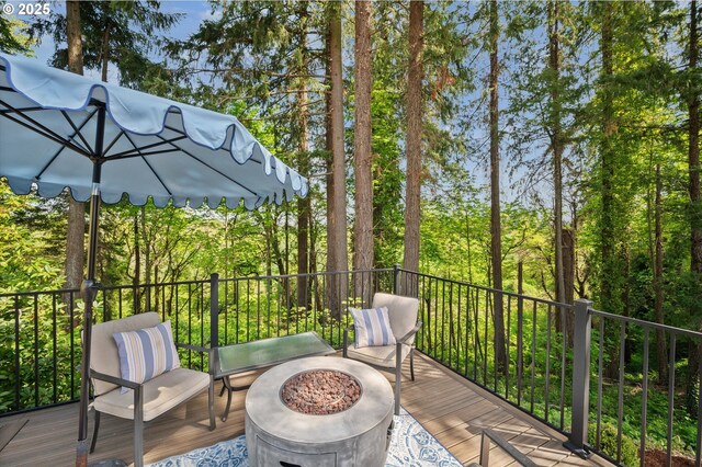 deck with a fire pit